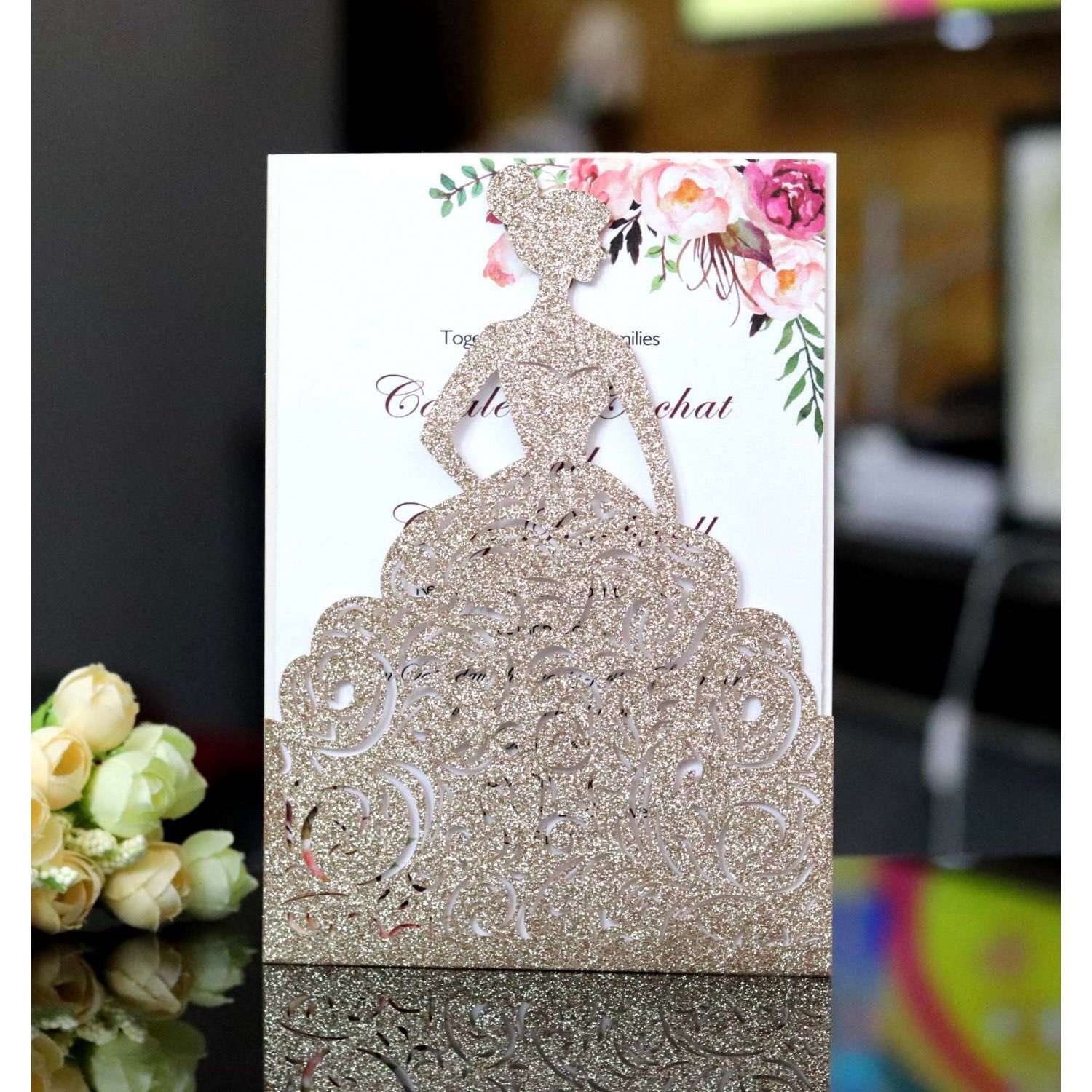 Greeting Card  With Envelope Wedding Card Design Laser Cut Glitter Paper